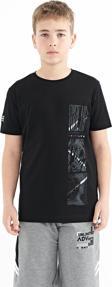 Siyah Baskı Detaylı O Yaka Standart Kalıp Erkek Çocuk T-Shirt - 11104