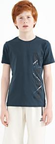 Orman Yeşili Baskı Detaylı O Yaka Standart Kalıp Erkek Çocuk T-Shirt - 11104