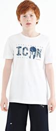 Beyaz Ön Yazı Nakışlı O Yaka Standart Kalıp Erkek  Çocuk T-Shirt - 11118