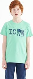 Su Yeşili Ön Yazı Nakışlı O Yaka Standart Kalıp Erkek  Çocuk T-Shirt - 11118