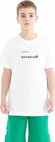 Beyaz Baskı Detaylı O Yaka Standart Kalıp Erkek  Çocuk T-Shirt - 11117
