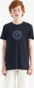 Lacivert Nakış İşleme Detaylı O Yaka Standart Kalıp Erkek Çocuk T-Shirt - 11115