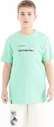 Su Yeşili Baskı Detaylı O Yaka Standart Kalıp Erkek  Çocuk T-Shirt - 11117