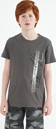 Koyu Gri Yazı Baskılı O Yaka Standart Kalıp Erkek Çocuk T-Shirt - 11119