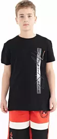 Siyah Yazı Baskılı O Yaka Standart Kalıp Erkek Çocuk T-Shirt - 11119