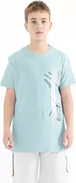 Açık Mavi Yazı Baskılı O Yaka Standart Kalıp Erkek Çocuk T-Shirt - 11119
