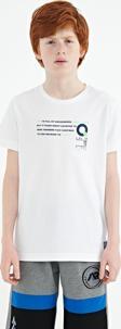 Beyaz Baskı Detaylı O Yaka Standart Kalıp Erkek Çocuk T-Shirt - 11145