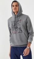 Gri Melanj Kamuflaj Desen Baskılı Standart Kalıp Kapüşonlu Erkek Sweatshirt - 87884