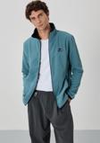 Mint Yeşili Yazı Nakışlı Dik Yaka Fermuarlı Standart Kalıp Erkek Sweatshirt Polar - 87992