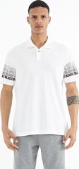 Beyaz Kol Baskı Detaylı Polo Yaka Standart Form Erkek T-shirt - 88240