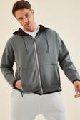 Haki Kapüşonlu  Gizli Cep Detaylı Erkek Sweatshirt - 88288