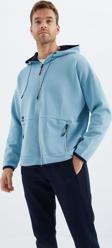 Açık Mavi Kapüşonlu  Gizli Cep Detaylı Erkek Sweatshirt - 88288