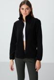 Siyah Dik Yaka Fermuarlı Rahat Form Kadın Polar Sweatshirt - 97173