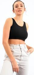 Siyah Basic Sıfır Kol Dar Kalıp U Yaka Kadın Crop Top Atlet - 97160