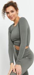 Çağla Uzun Kollu Dar Kalıp  O Yaka Kadın Crop Top T-Shirt - 97150