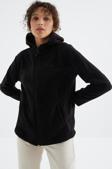 Siyah Kapüşonlu Fermuarlı Rahat Form Kadın Polar Sweatshirt - 97233