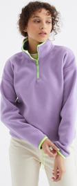 Açık Eflatun Yarım Fermuar Etek Ucu Büzgülü Dik Yaka Oversize Kadın Polar Sweatshirt - 97234