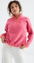 Şeker Pembe Yarım Fermuar Etek Ucu Büzgülü Dik Yaka Oversize Kadın Polar Sweatshirt - 97234