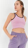 Pembe Basic Sıfır Kol Dar Kalıp U Yaka Kadın Crop Top Atlet - 97162