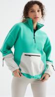 Deniz Yeşili Etek Ucu Büzgülü Yarım Fermuarlı Oversize Kadın Polar Sweatshirt - 97238