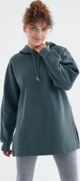 Orman Yeşili Reglan Kol Basic Kapüşonlu Oversize Sweatshirt Tunik - 97242