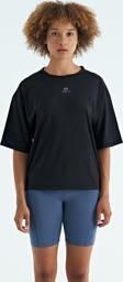 Siyah O Yaka Baskı Detaylı Oversize Kısa Kol Kadın T-Shirt - 97263