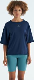 İndigo O Yaka Baskı Detaylı Oversize Kısa Kol Kadın T-Shirt - 97263