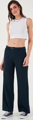 Lela Pamuklu Standart Fit Yüksek Bel Geniş Paça Bayan Pantolon 668YP5193 LACİVERT
