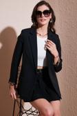 Lela Standart Fit Mono Yaka Desenli Astar Detaylı Blazer Bayan Ceket 6524003 SİYAH