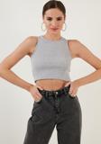 Lela % 100 Pamuk Fitilli Super Crop Örme Bayan Atlet 5864215 GRİ