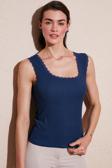Lela Slim Fit Kalın Askılı Dantelli Kare Yaka Bürümcük Bayan Atlet 5864979 İNDİGO
