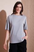 Lela Streç Oversize Fit Bisiklet Yaka Bayan T Shirt 5865911 GRİ