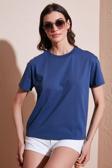 Lela Pamuklu Oversize Fit Bisiklet Yaka Bayan T Shirt 5866097 İNDİGO
