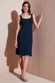 Lela Streç Slim Fit Kare Yaka Kalın Askılı Midi Boy Bayan Elbise 5866102 LACİVERT