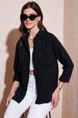 Lela Regular Fit Tek Cepli Önü Kısa Arkası Uzun Krinkıl Bayan Gömlek 6772752 SİYAH