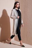 Lela Modest Regular Fit Bağlamalı Nakışlı Tesettür Uzun Kimono Bayan Hırka 5866173 TAŞ
