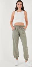 Lela Regular Fit Yüksek Bel Lastikli Paça Jogger Spor Bayan Pantolon 668YP5039 HAKİ