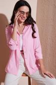 Lela Regular Fit Uzun Kollu Dokulu Bayan Gömlek 6772799 Şeker Pembe
