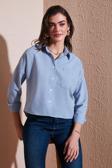 Lela Regular Fit Çizgili Göğüs Cepli Dokulu Bayan Gömlek 6772870 İNDİGO