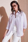 Lela Regular Fit Uzun Kollu Çizgili Bayan Gömlek 6772875 LİLA