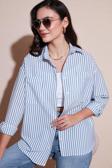 Lela Regular Fit Uzun Kollu Çizgili Bayan Gömlek 6772875 İNDİGO
