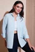 Lela Regular Fit Uzun Kollu Cepli Çizgili Bayan Gömlek 6772895 BEBE MAVİ