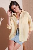 Lela Regular Fit Uzun Kollu Cepli Çizgili Bayan Gömlek 6772895 SARI