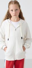 Ekru Pamuklu İçi Tüylü Yumuşak Dokulu Standart Fit Nakışlı Kız Çocuk Sweatshirt - 75149