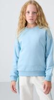 Açık Mavi Pamuklu İçi Tüylü Yumuşak Dokulu Oversize Nakışlı Kız Çocuk Sweatshirt - 75150