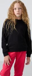 Siyah Pamuklu İçi Tüylü Yumuşak Dokulu Oversize Nakışlı Kız Çocuk Sweatshirt - 75150