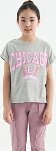 Gri Melanj O Yaka Düşük Omuzlu Rahat Form Kısa Kollu Kız Çocuk T-Shirt - 75128