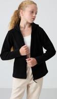 Siyah Kalın Yumuşak Dokulu Standart Fit Nakışlı Polar Kız Çocuk Sweatshirt - 75152