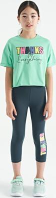 Su Yeşil - Orman Yeşil Yazı Baskılı Oversize Kız Çocuk Crop Tayt Takım - 75133