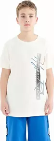 Ekru Yazı Baskılı O Yaka Standart Kalıp Erkek Çocuk T-Shirt - 11119
